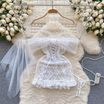 Lady Sexy Butterfly Suits 3-Piece Hotsweet One Shoulder Crown Lace Cosplay Uniform Bridal Dress Fun Underwear See-Through New