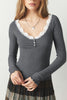 Lace Detail Scoop Neck Long Sleeve Top