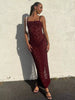 Elegant Lace See through Maxi Dress Women Summer Sexy Spaghetti Straps Bodycon Wedding Party Dresses 2023 Black Split Long Dress