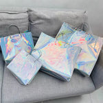 30Pcshigh-End Color Laser Handbag Silver Shopping Clothing Bag Gift Shop Packaging Bag Waterproof Wedding Party Custom Logo