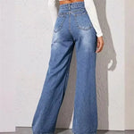 Women Fashion High Waist Jeans Washed Cat Whiskers Wide Leg Denim Pants Female Commuter Casual Loose Trousers Trend Streetwear 4