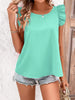 Crisscross Back Ruffled Round Neck Cap Sleeve Blouse