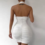 Sexy Ruffle V Deep Evening Party Dress 2025 Summer Short White Halter Dresses Women Tight Club Mini Dress Clubwear