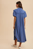 Annie Wear Mineral Washed Button Down Puff Sleeve Shirt Dress