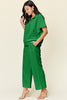 Double Take Full Size Texture Half Zip Short Sleeve Top and Pants Set