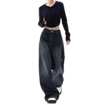 Retro Street Style Wide Leg Pants Niche Design Floor Length Pants High Waisted Loose Fit Slimming Jeans for Women