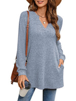 Slit Notched Pocketed Long Sleeve T-Shirt