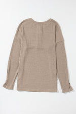 Rose Tan Rib Textured Henley Knit Top