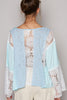 POL Lace Detail V-Neck Flare Sleeve Blouse