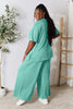 Double Take Full Size Round Neck Slit Top and Pants Set