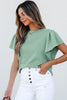 Moonlight Jade Solid Color Textured Flutter Sleeve Top