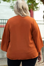 Gold Flame Plus Size Solid Wrapped Ruffled Sleeve V Neck Blouse