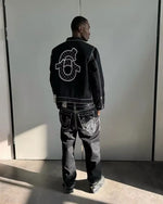 Retro Y2K Denim Leather Jacket America Streetwear Trend Brand Letter Embroidery Motorcycle Zip up Jacket Thickening Men Clothing