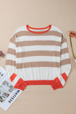 Contrast Striped Round Neck Drop Shoulder Knit Top