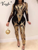 Sexy Long Sleeve Sequin Bodycon Jumpsuit Women Body Bodysuit One Piece Birthday Party Nightclub Outfits Womens Jumpsuits Overall