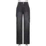 New Street High Waist Straight Leg Casual Jeans with Irregular Pockets Work Clothes Floor Towers Dad'S Pants