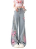 WCFCX STUDIO Women'S Black Baggy Jeans Harajuku Y2K Aesthetic Butterfly Denim Trousers Korean Jean Pants Vintage Wide Leg Pants