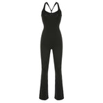 Women Sexy Jumpsuits Hollow Out Backless Sleeveless Solid Rompers Casual Bodycon Streetwear Sporty Overall Black Summer