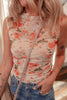 Mesh Floral Printed Mock Neck Sleeveless Top