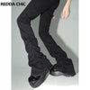 Reddachic Black Ruched Flare Jeans Women Solid Stretch Bootcut Stacked Pants High Rise Trousers Harajuku Goth Grunge Y2K Clothes
