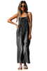Black Distressed Bib Pocket Wide Leg Denim Overall