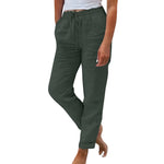 Women'S Summer Elastic Waist Solid Color Cotton and Linen Wide Leg Loose Nine-Point Pants Pants for Women Women’S Pants