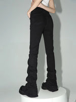 Reddachic Black Ruched Flare Jeans Women Solid Stretch Bootcut Stacked Pants High Rise Trousers Harajuku Goth Grunge Y2K Clothes