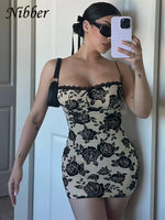 Flower Print Satin Mini Dress Trimmed Lace for Women Stunning Aesthetic Elegant Sleeveless Evening Dresses Female Vestido