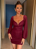 Women's Fashion V-neck Solid Color Mesh Dress