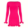 Autumn New Knitted Mini Dress for Women Fungus Contrast Color Slim Sweater Dress Elegant Female Party Clothes Long Sleeve