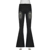 Vintage Plant Printed Flared Jeans Y2K Streetwear Low Waist Slim Denim Pant 2000S Washed High Street Women Trousers New