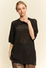 Davi & Dani Side Slit Openwork Round Neck Half Sleeve Knit Cover Up