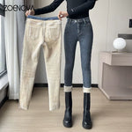 2024 Winter Thick Velvet Women Jeans High Waist Skinny Jeans Simple Fleece Warm Slim Stretch Casual Denim Pencil Pants