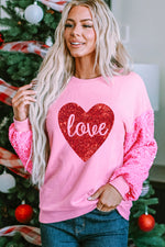 Pink Sequin Patchwork Long Sleeve Pullover Top