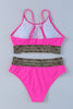 Rose Leopard Mesh Trim 2pcs Bikini Swimsuit
