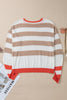 Contrast Striped Round Neck Drop Shoulder Knit Top