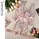 Sensual Women Lingerie Fancy Floral Sheen Silk Underwear Transparent Garter Exotic Sets Fairy Luxury Intimate Goods