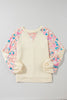 Printed Round Neck Balloon Sleeve Sweatshirt