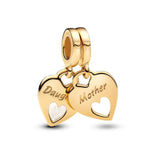 New Gold Plated Sparkling Bow，Dragon，Engravable Love Heart Dangle Charms Beads Fit Original Silver 925 Pandora Bracelet Jewelry