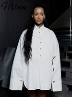 Elegant Hollow Out Single Breasted Shirts Women Loose Lapel Raglan Sleeve Long Blouse Female 2025 Spring Lady Commute Outwear