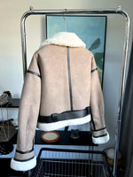 2024 TRAF New Synthetic Sheepskin Women'S Coat Thickened Thermal Bomber Jacket Y2K Lapel Vintage Winter Fashion