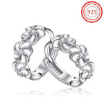 Sterling 925 Silver Exquisite Camellia Pattern Hoop Earrings Cute Elegant Style Delicate Gift for Women Girls Daily Casual