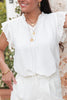 White Embroidered Ruffle Trim Textured Blouse
