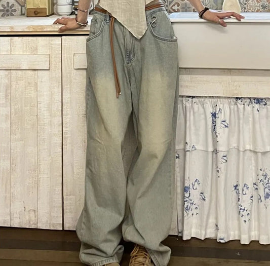 Straight Cylinder Floor Mopping Baggy Jeans