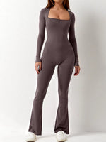 Women Skinny Jumpsuits Autumn Casual Long Sleeve Square Neck Solid Color Slim Fit Overalls Ladies Fall Romper Club Streetwear