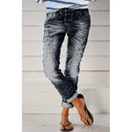 Vintage Button Fly Stitch Trim Low Waist Blue Jeans for Women 2023 New Fashion Black Jeans