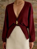 Elegant V Neck Knit Cardigan Women Loose Hollow Out One Button Sweater Female Autumn Winter Soft Solid Knitwears Lady