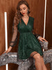 Glitter Surplice Long Sleeve Mini Dress