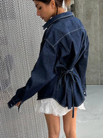 Fashion Retro Casual Women'S Denim Shirt Spring New Solid Loose Lace up Blouses Women Turndown Collar Single Breasted Shirts