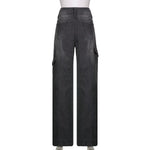 New Street High Waist Straight Leg Casual Jeans with Irregular Pockets Work Clothes Floor Towers Dad'S Pants